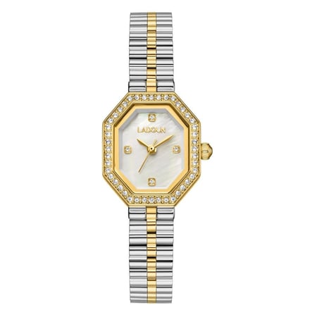 ساعة نسائية من لادون بلون فضي و ذهبي مينا أبيض