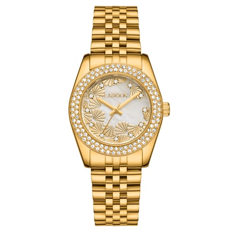 ساعة نسائية ستيل لون ذهبي بمينا صدفي من لادون