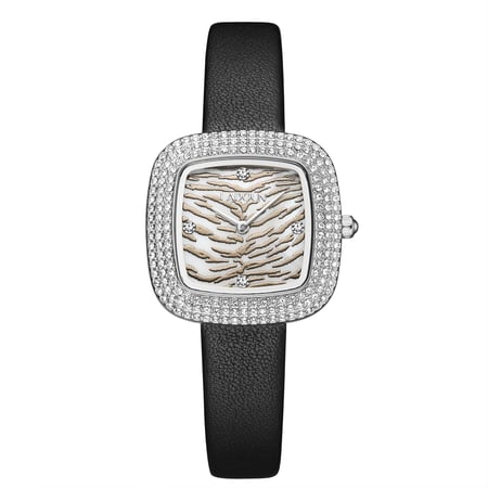 ساعة نسائية جلد من لادون لون فضي واسود بمينا تايجر