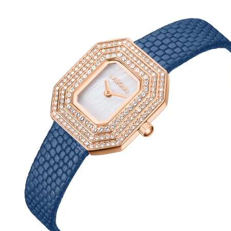 ساعة نسائية جلد لون أزرق من لادون