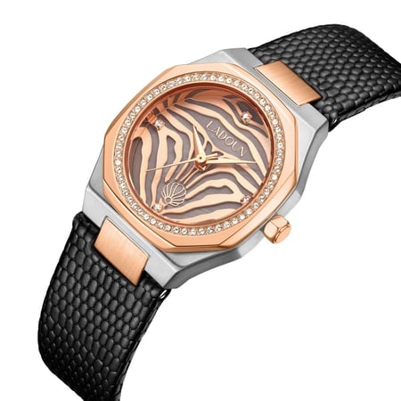 ساعة نسائية جلد لون أسود من لادون