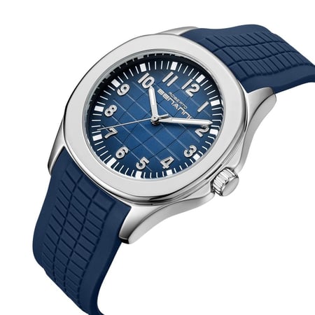 ساعة رجالية بسير ربل باللون الأزرق