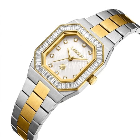 ساعة  من لادون نسائية ستيل لون فضي و وذهبي  مينا صدفي من لادون