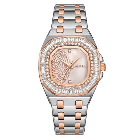ساعة نسائية ستيل لون فضي و روز مينا صدفي من لادون