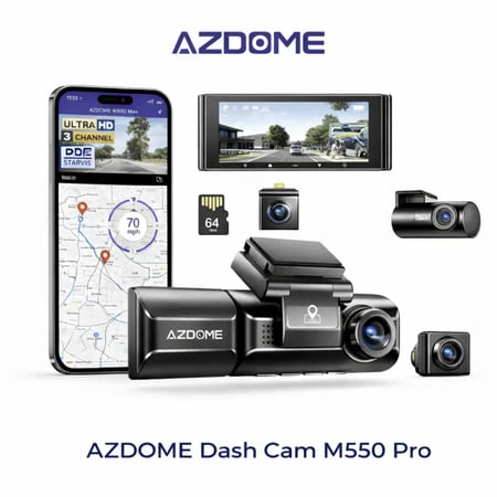 داش كام AZDOME M550 Pro 4K مع WiFi 5.8GHz وGPS ورؤية ليلية IR ومراقبة 24 ساعة