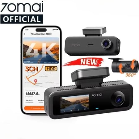 كاميرا داش 70mai T800E ثلاثية القنوات | أمامية 4K + خلفية 1080p + داخلية 1080p | HDR | GPS | Wi-Fi 6 | تحكم صوتي