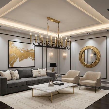 ثريا مودرن طويلة بـ 16 ذراعًا | تصميم شمعدان فاخر باللونين الأسود والذهبي |قاعده اللمبه E14