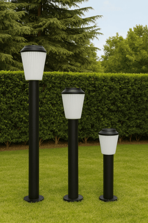 عمود إنارة للحديقة أسود أحادي بثلاث مقاسات