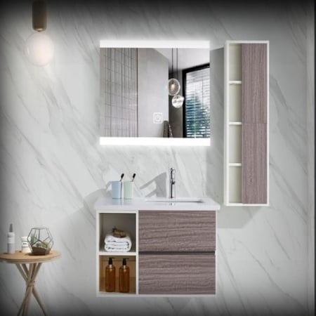 مغسله ديكور برف جانبي خشبي سطح ابيض حوض مقاس  80 سم