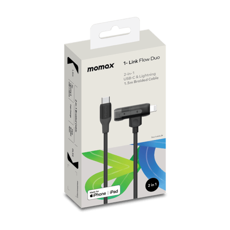 سلك شاحن موماكس 2 في 1 من USB-C إلى USB-C و آيفون مضفر بطول 1.5 م