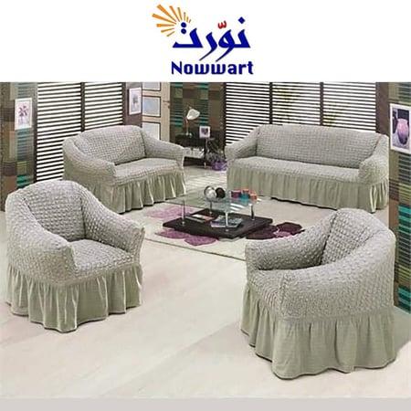 طقم غطاء كنب 4 قطع - رمادي فاتح