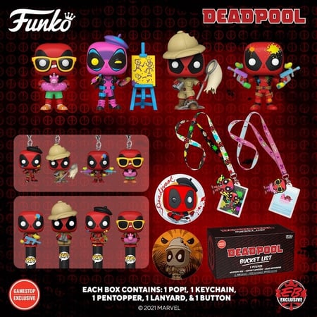 Funko Pop! Blacklight Artist Deadpool Marvel Bucket List Gamestop Exclusive Box