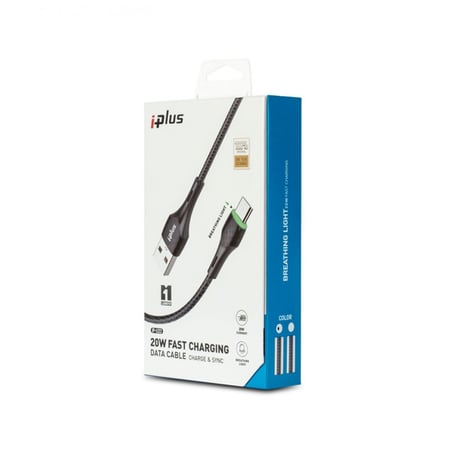 شاحن تايب سي سلك قماشي مضيء مننفذ تايب سي طول 2 متر