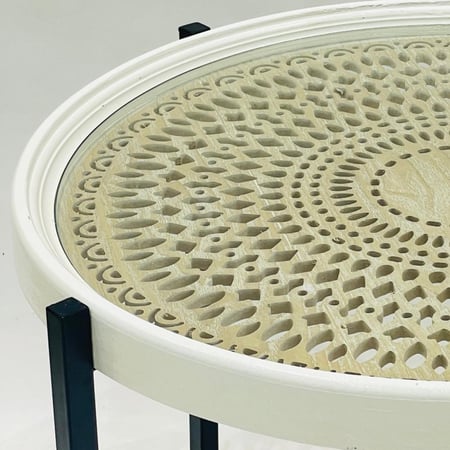 طاوله مفرده دائري حديد مع خشب 70*50