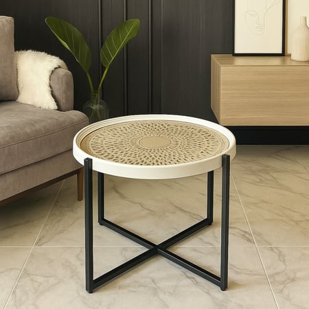 طاوله مفرده دائري حديد مع خشب 70*50