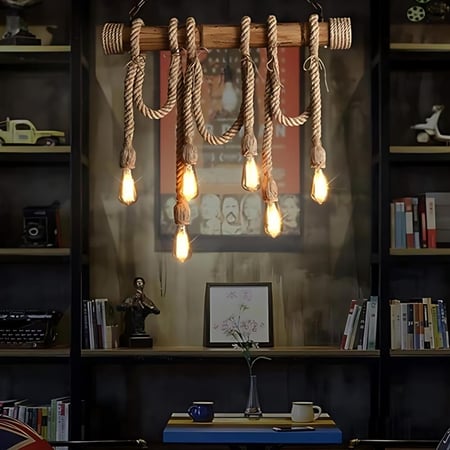 ثريا مصنوعة من خشب الخيزران تضم 6 مصابيح