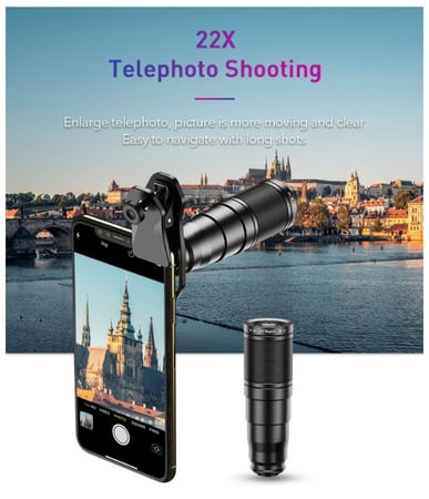 طقم عدسات للهواتف الذكية 6 في 1 ميكرسكوب تقريب 22 مرة