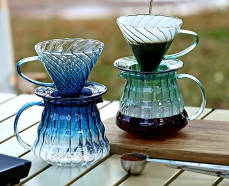 طقم تقطير زجاجي كريستالي | V60 Dripper