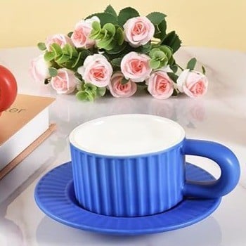 كوب سيراميك مخطط مع صحن - 200 مل | CERAMIC CUP