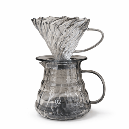 طقم تقطير زجاجي كريستالي | V60 Dripper