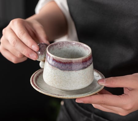 كوب سيراميك بمقبض كروي مع صحن - 4 الوان | CERAMIC CUP