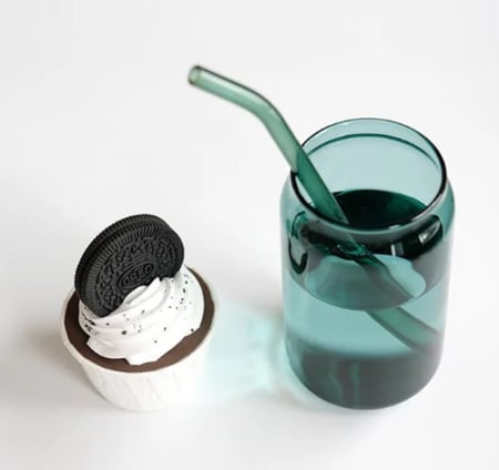 اكواب زجاجية مع مزاز - 350 مل | Glass Cups with Straws - 350ml