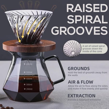 طقم قمع مع سيرفر زجاجي فاخر - الوان متعددة | V60 Dripper