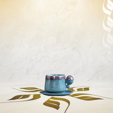 كوب سيراميك بمقبض كروي مع صحن - 4 الوان | CERAMIC CUP