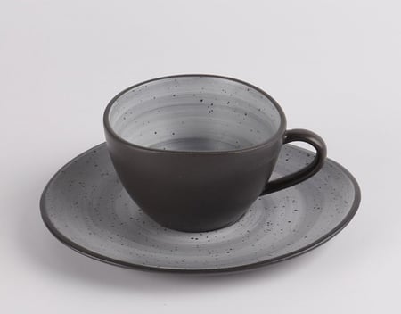 كوب مموج مع صحن بني داخل رمادي 210 مل | Ceramic Gray