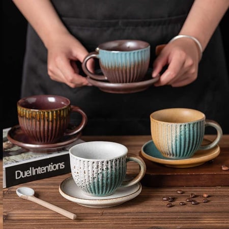 كوب سيراميك فاخر مع صحن - الوان متعددة | CERAMIC CUP