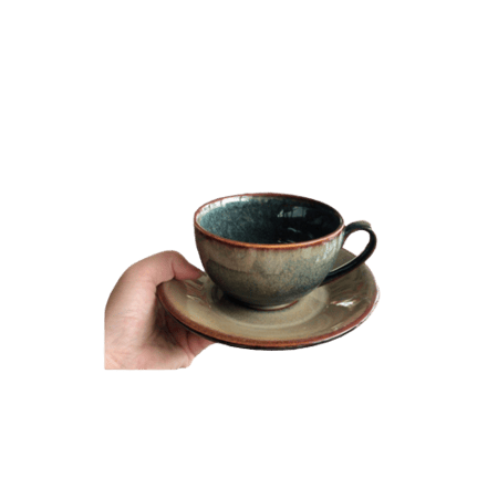 كوب سيراميك منقوش مع صحن 210 مل | CERAMIC