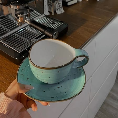 كوب سيراميك سماوي فاخر مع صحن منقط | CERAMIC SKY