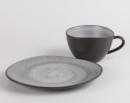 كوب مموج مع صحن بني داخل رمادي 210 مل | Ceramic Gray