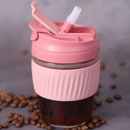 كوب زجاجي بغطاء سيليكون - 360 مل | Glass Cup