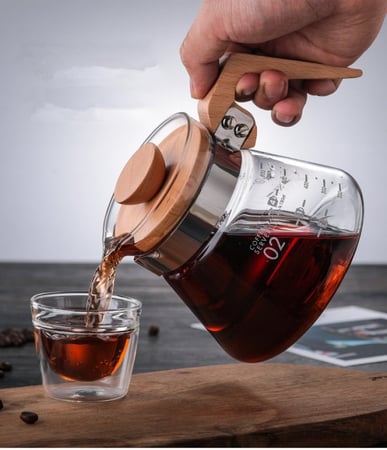 سيرفر V60 زجاج بمقبض خشبي انيق | V60 Coffee Server