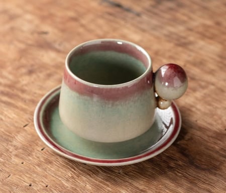 كوب سيراميك بمقبض كروي مع صحن - 4 الوان | CERAMIC CUP