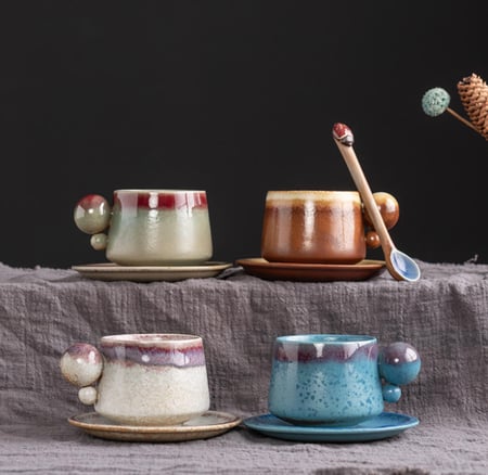 كوب سيراميك بمقبض كروي مع صحن - 4 الوان | CERAMIC CUP