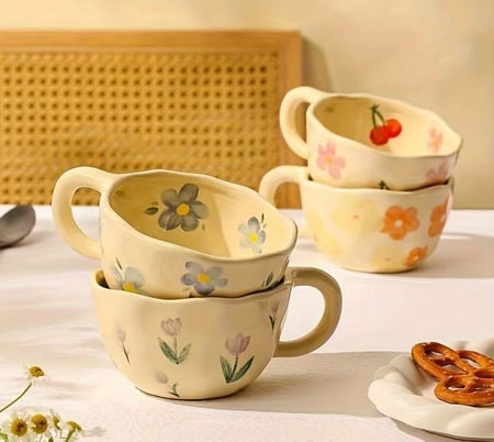 كوب سيراميك مع رسومات بنمط الورد - رسومات مختلفة | CERAMIC CUP