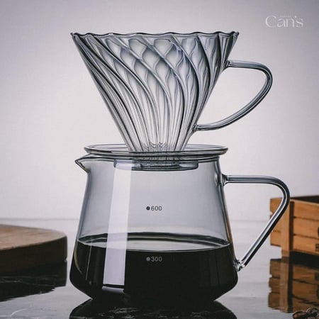 طقم تقطير زجاجي كريستالي | V60 Dripper