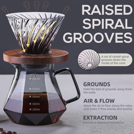 طقم قمع مع سيرفر زجاجي فاخر - الوان متعددة | V60 Dripper