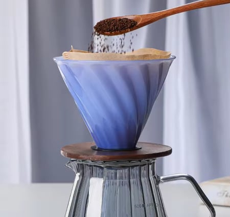 قمع تقطير ضبابي V60 زجاجي مع قاعدة خشبية | V60 Dripper