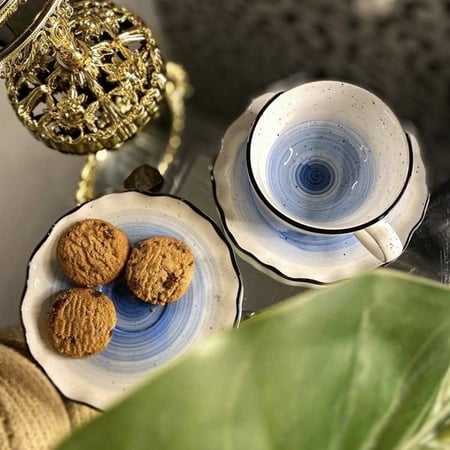 كوب مع صحن مموج منقط | 180 مل