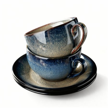 كوب سيراميك منقوش مع صحن 210 مل | CERAMIC