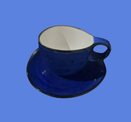 كوب سيراميك ازرق فاخر مع صحن منقط | CERAMIC BLUE