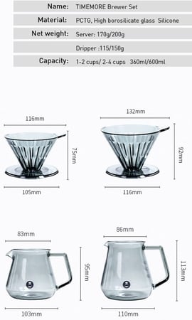تايمور طقم كرستال - اسود 01 | Timemore Crystal Eye Brewer Set
