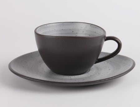 كوب مموج مع صحن بني داخل رمادي 210 مل | Ceramic Gray