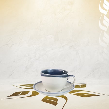 كوب سيراميك ازرق مع صحن مموج 210 مل | CERAMIC BLUE