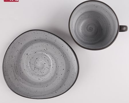 كوب مموج مع صحن بني داخل رمادي 210 مل | Ceramic Gray