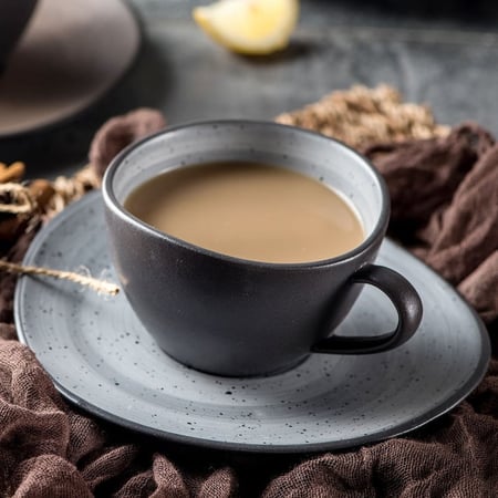 كوب مموج مع صحن بني داخل رمادي 210 مل | Ceramic Gray