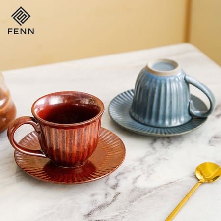 كوب سيراميك معتق مع صحن 180 مل | CERAMIC Ateeq